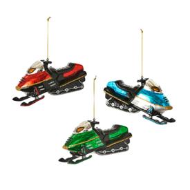 One Hundred 80 Degrees Snowmobile Glass Ornament 5" - Assorted