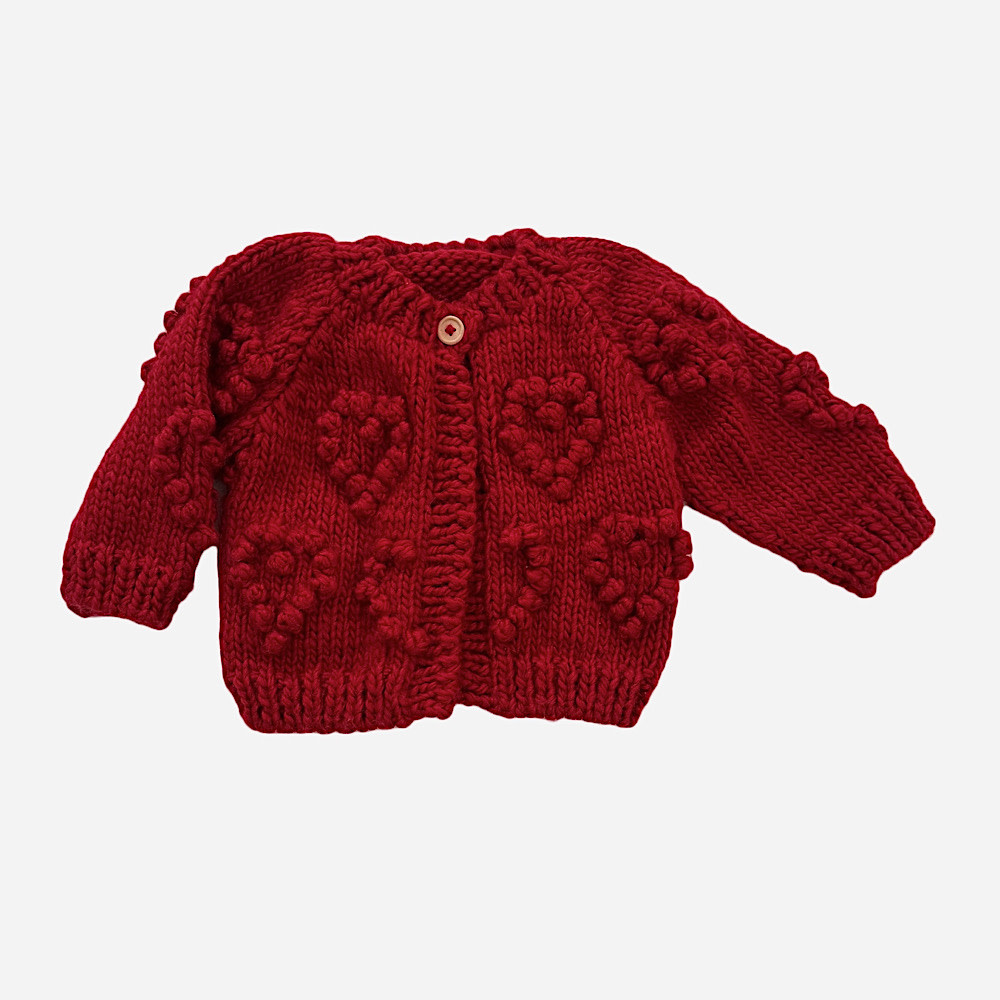 The Blueberry Hill Baby Heart Popcorn Cardigan - Red