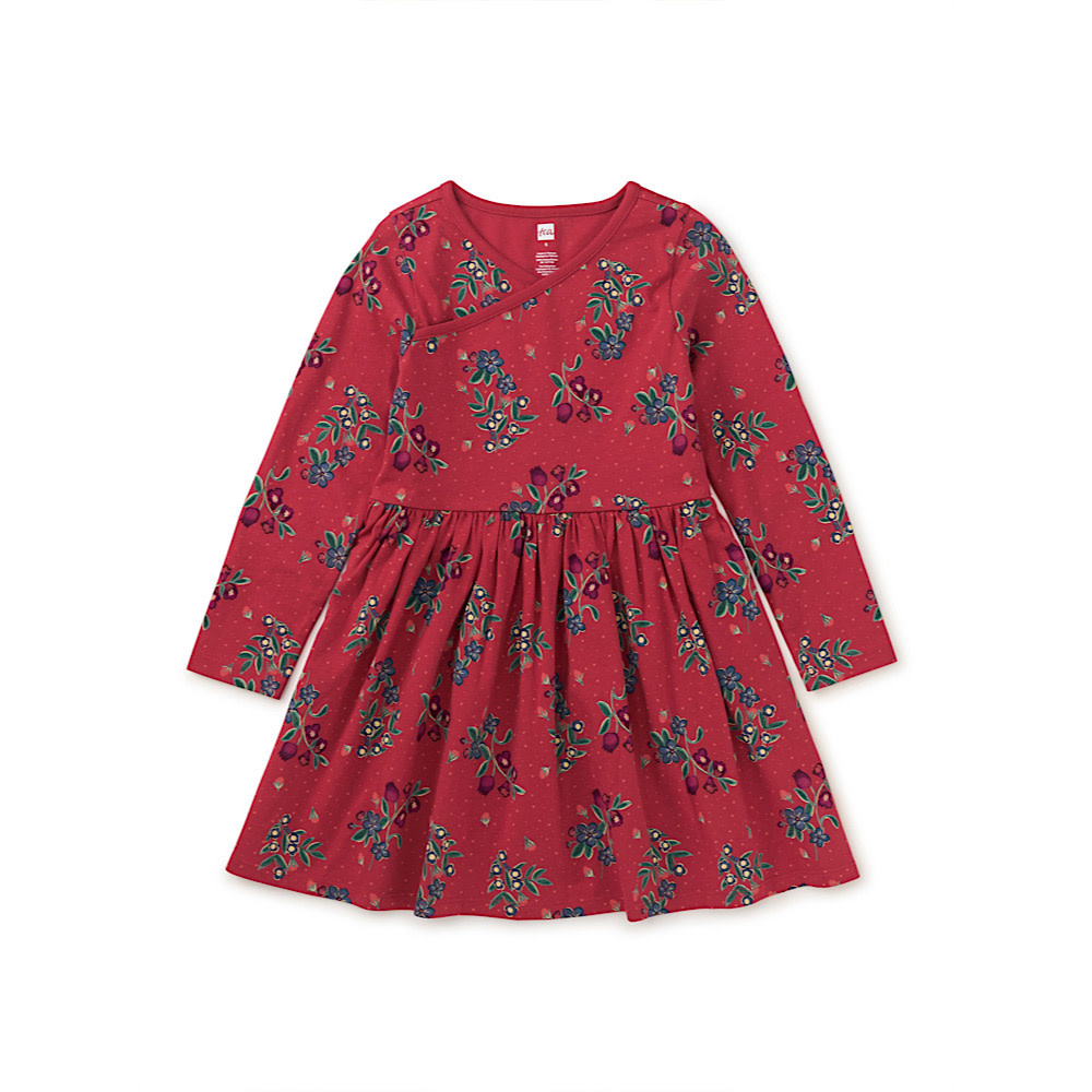 Tea Collection Long Sleeve Wrap Neck Dress - Turkish Tea Floral