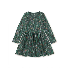 Tea Collection Tea Collection Long Sleeve Wrap Neck Dress - Turkish Forest Scene