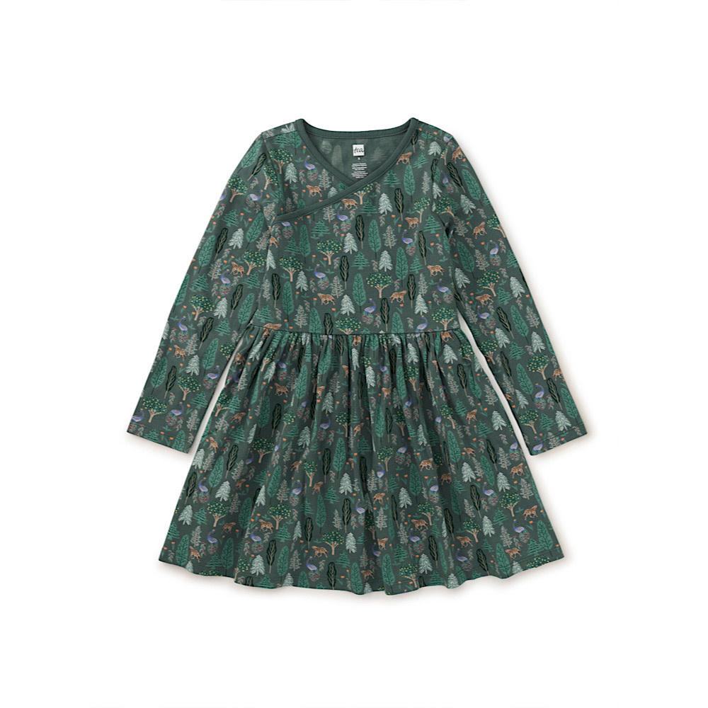Tea Collection Long Sleeve Wrap Neck Dress - Turkish Forest Scene