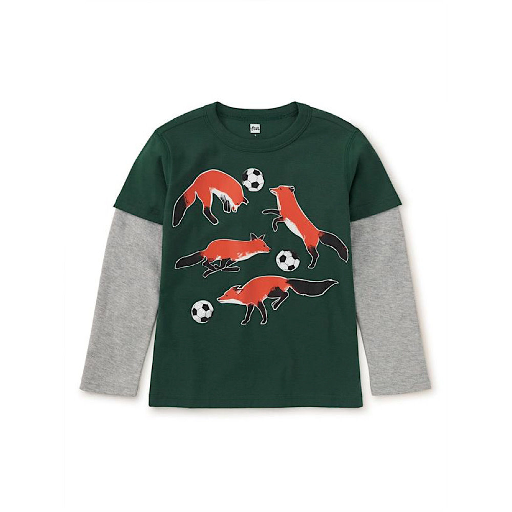 Tea Collection Footie Fox Layered Sleeve Tee - Pineneedle