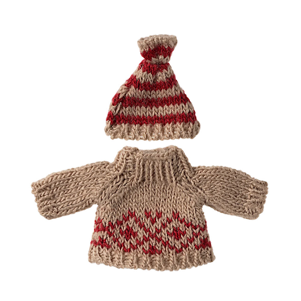 Maileg Maileg Mum Mouse - Clothes - Grey Knitted Sweater and Hat
