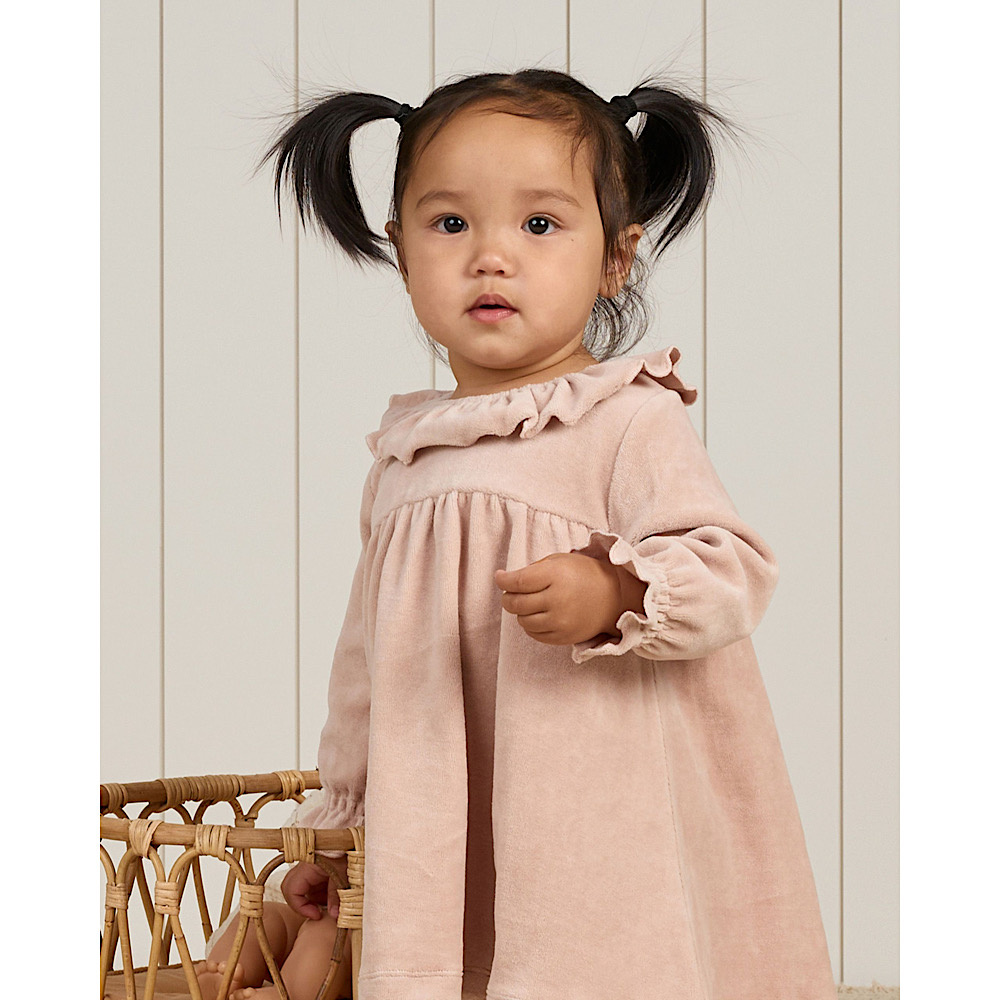Quincy Mae Velour Baby Dress - Blush