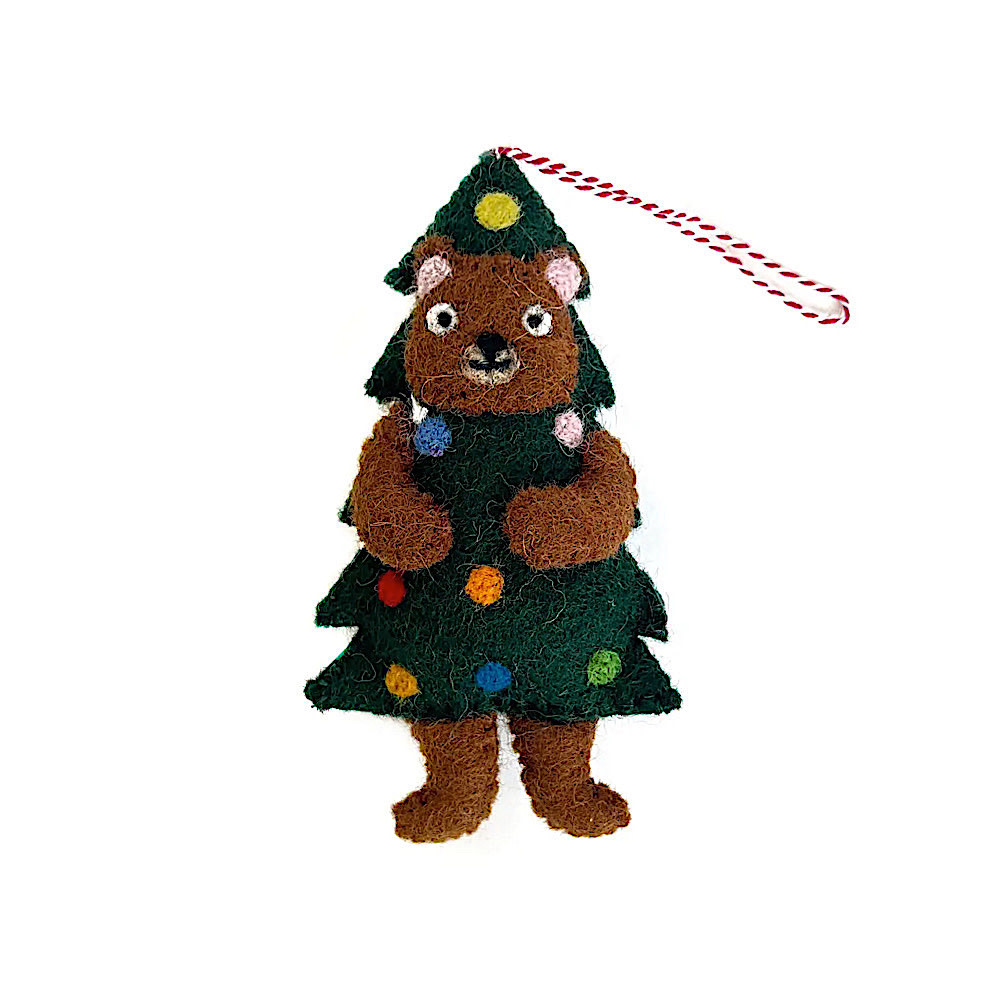 Bear in Christmas Tree Felt Wool Ornament