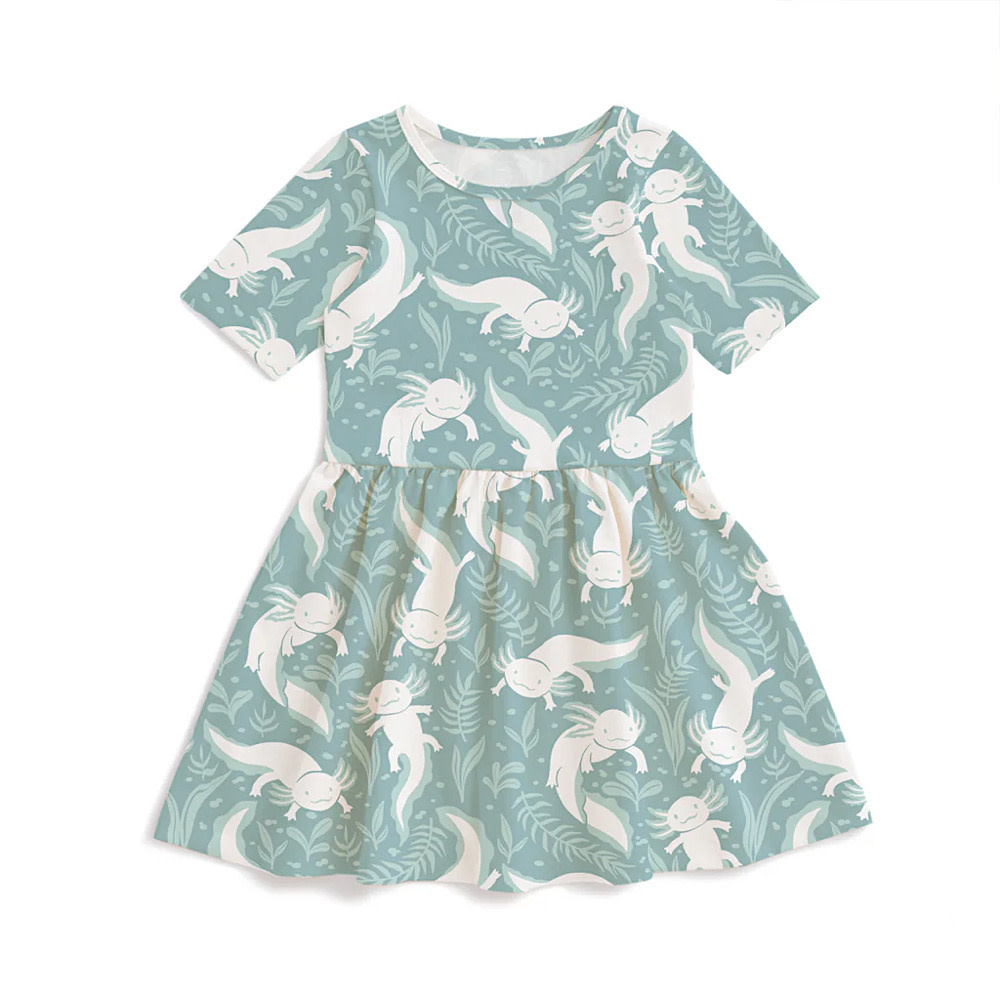 Winter Water Factory Alberta Dress - Axolotls Surf Blue