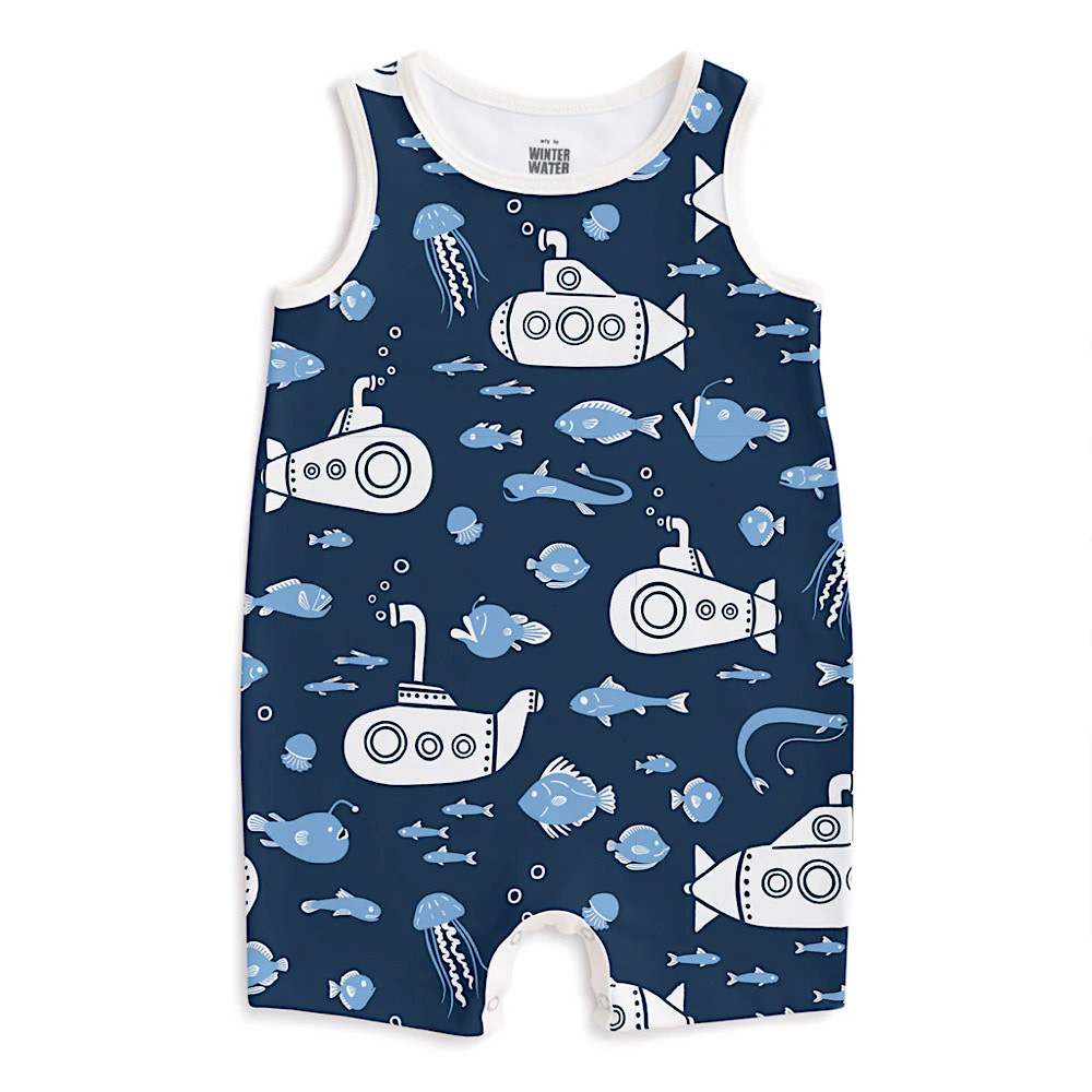 Winter Water Factory Winter Water Factory Tank Top Romper - Submarines Navy & Blue