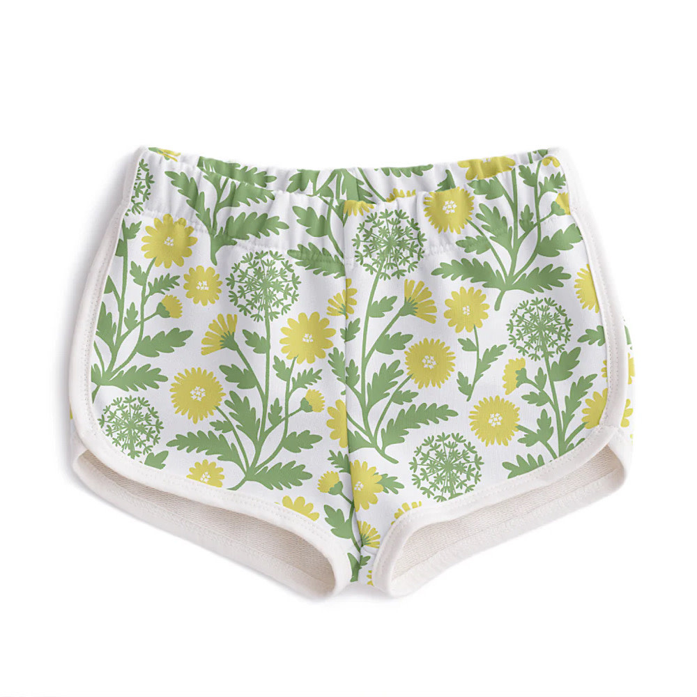 Winter Water Factory French Terry Shorts - Dandelions Green & Yellow