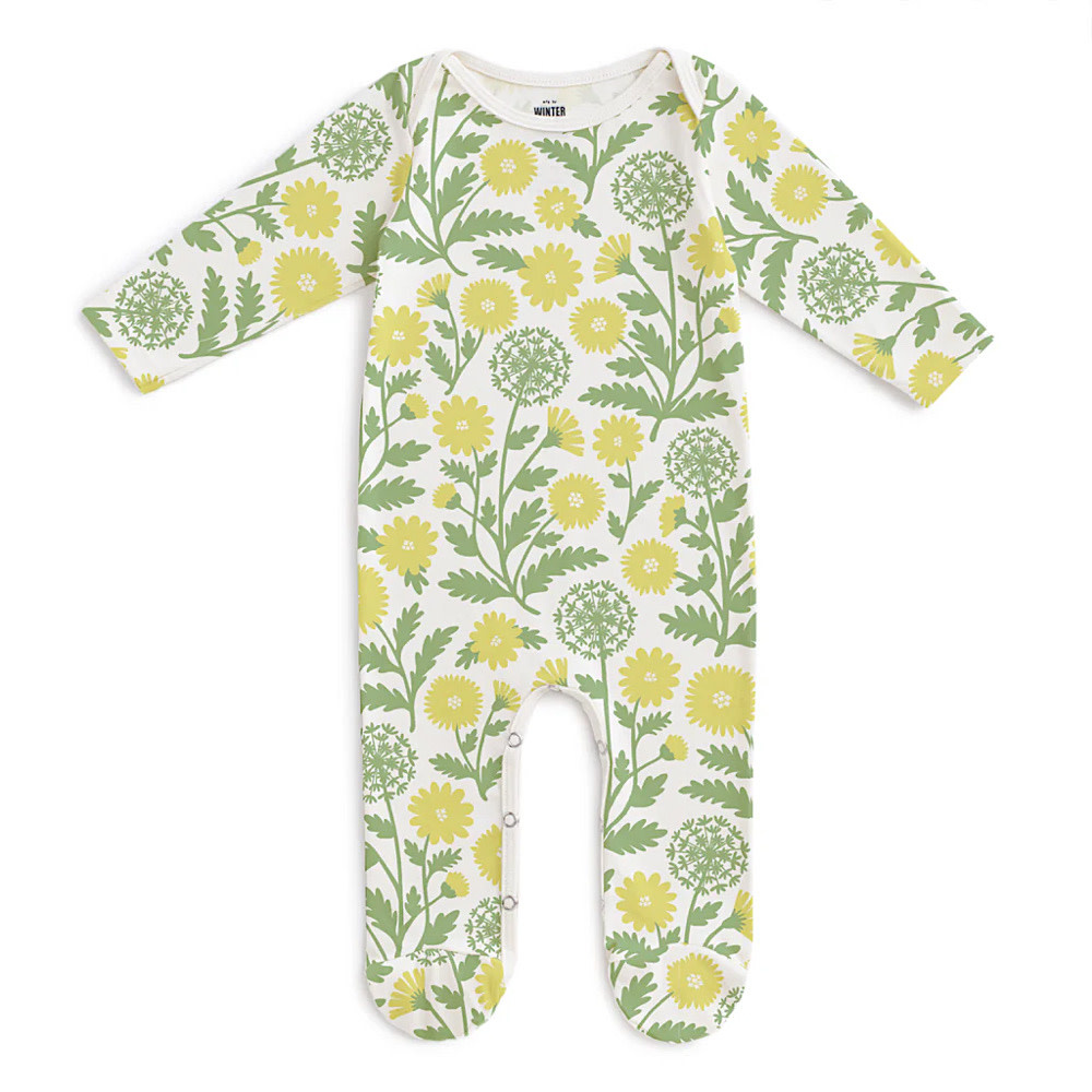 Winter Water Factory Footed Romper - Dandelions Green & Yellow