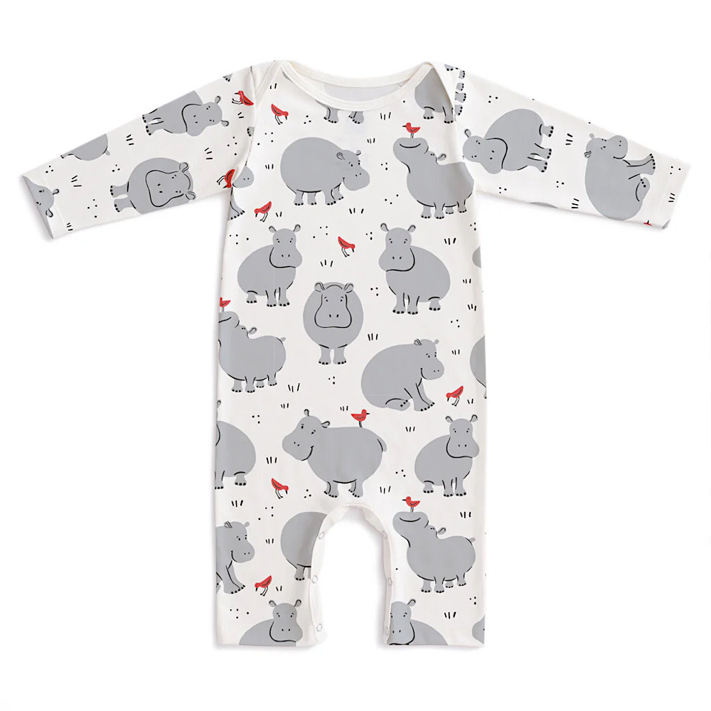 Winter Water Factory Long Sleeve Romper - Hippos Grey