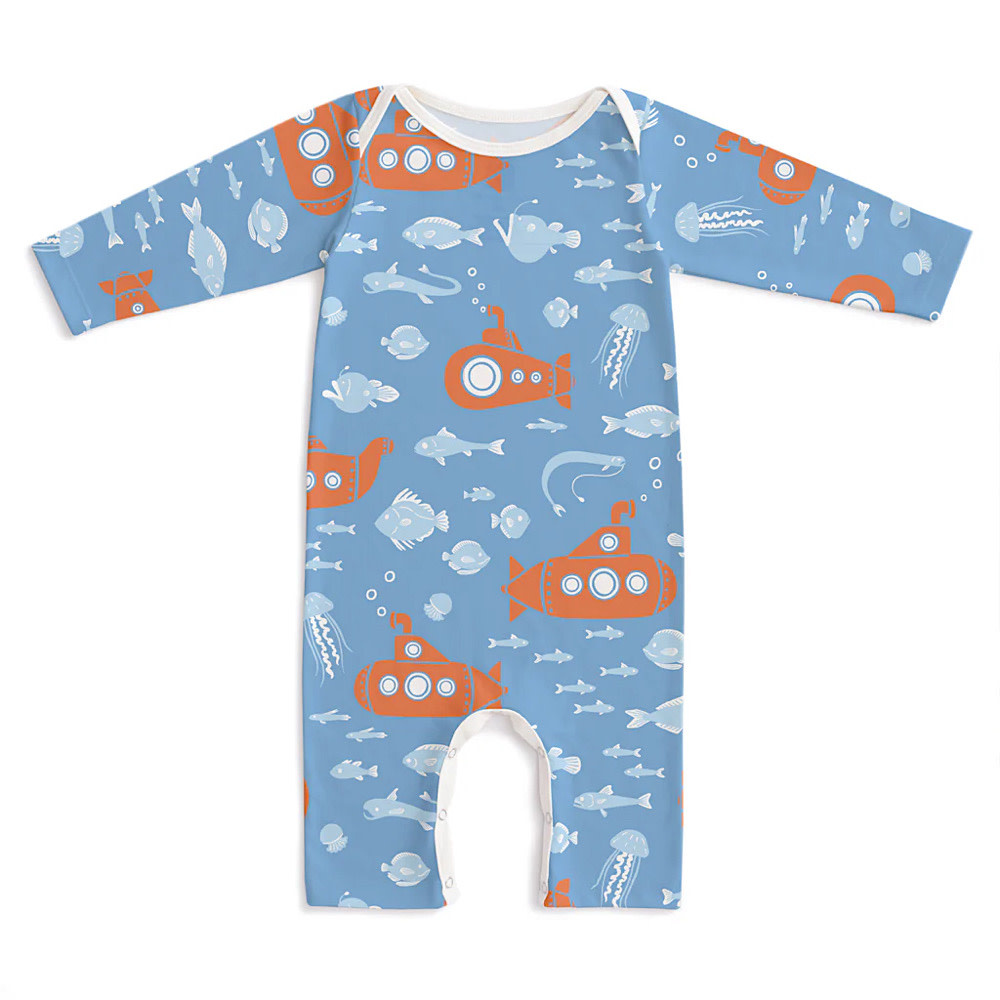 Winter Water Factory Long Sleeve Romper - Submarines Blue  & Orange