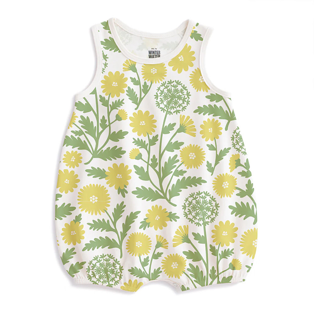 Winter Water Factory Bubble Romper - Dandelions Green & Yellow