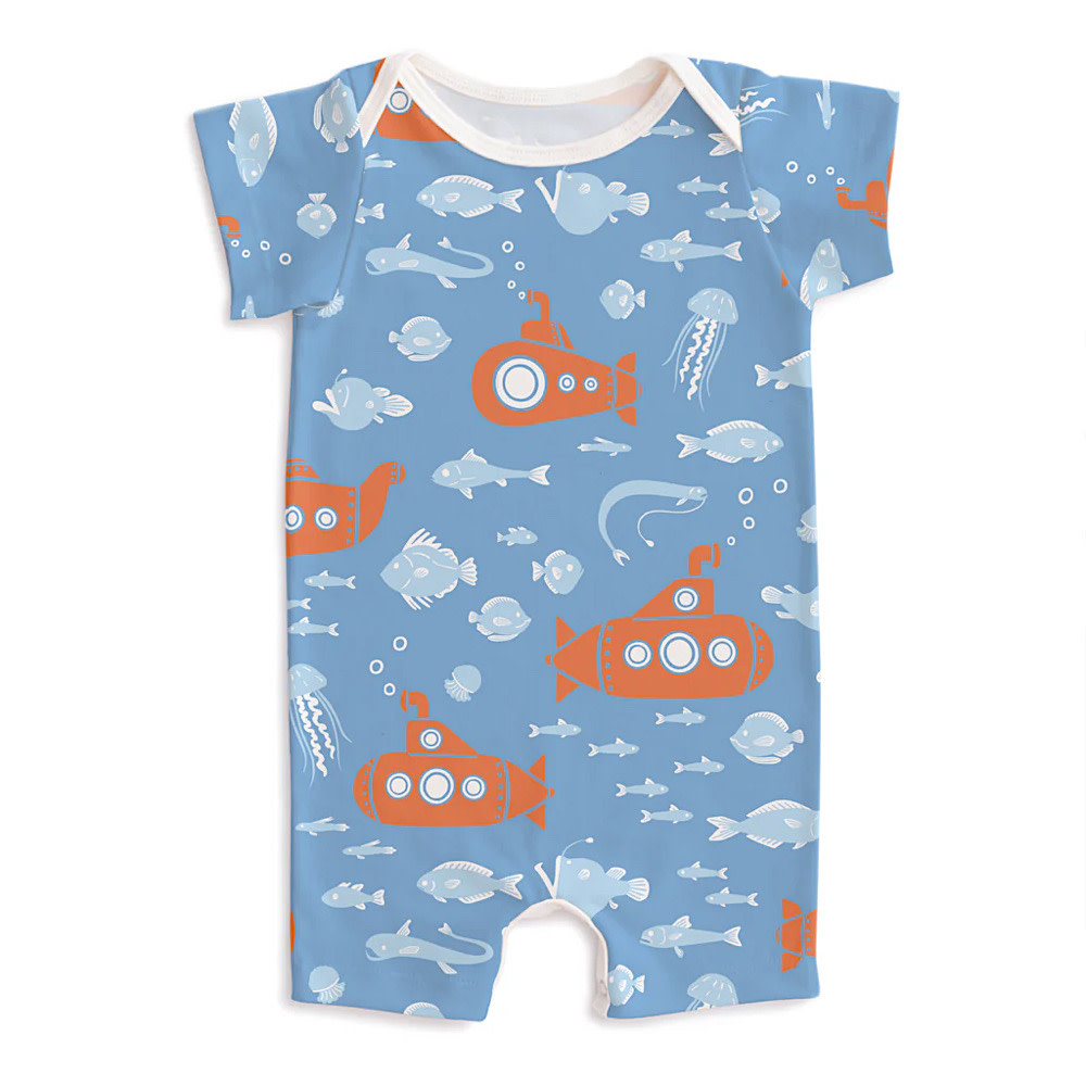 Winter Water Factory Winter Water Factory Summer Romper - Submarines Blue & Orange