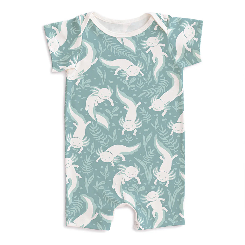 Winter Water Factory Summer Romper - Axolotls Surf Blue