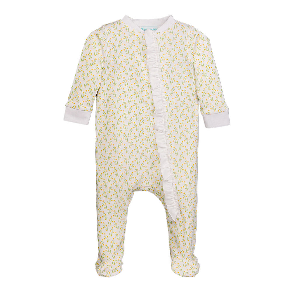Feather Baby Zipper Footie Romper with Ruffle - Juniper