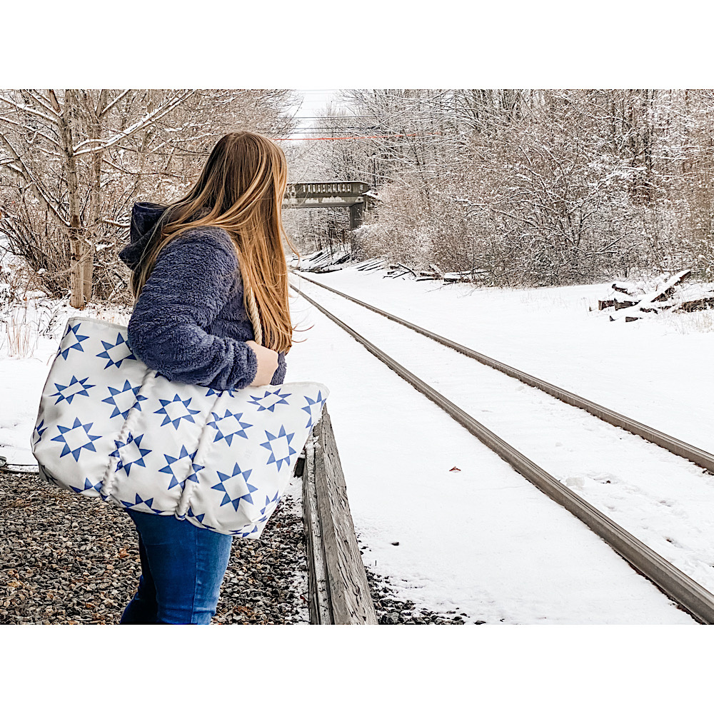 Sea Bags x Sara Fitz - Blue Quilt - Large Tote - Hemp Handle with Clasp