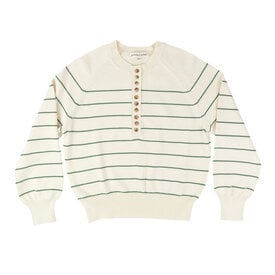 Polished Prints Womens Striped Henley Sweater - Green Stripe