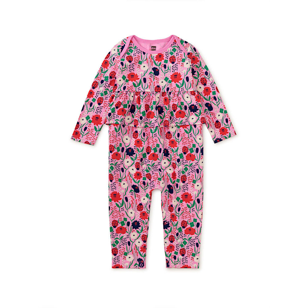 Tea Collection Pretty Peplum Baby Romper - Ladybug Floral