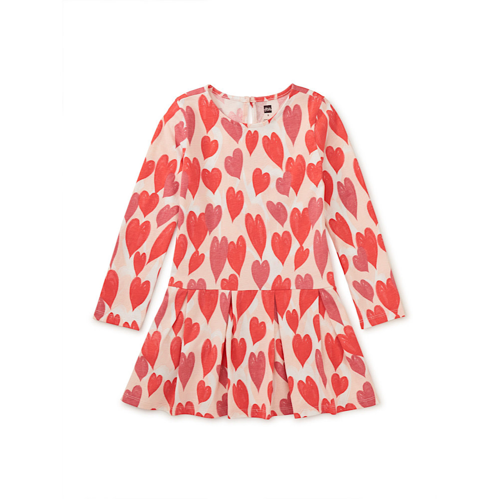 Tea Collection Tea Collection Long Sleeve Pleated Skater Dress - Marbled Hearts