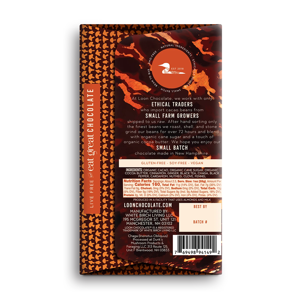 Loon Chocolate - Chaga Chai Dark Chocolate Bar