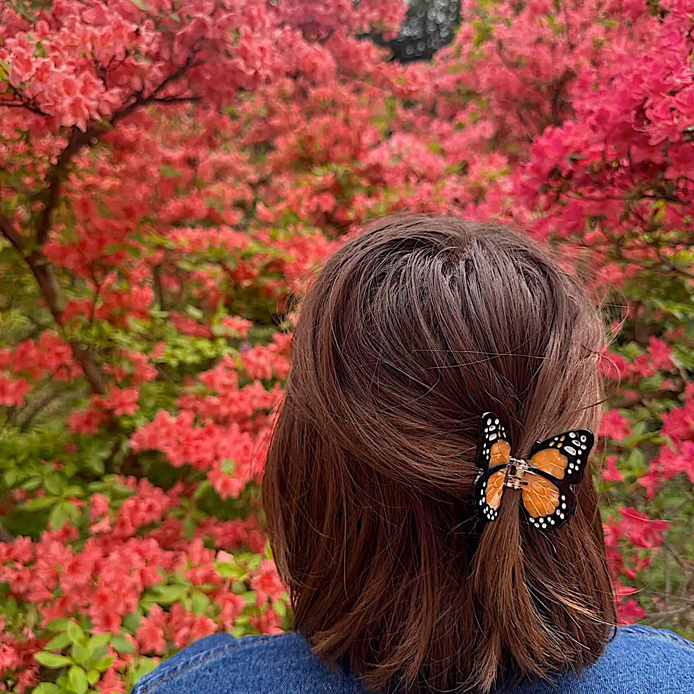 Mini Claw Hair Clip - Orange Monarch Butterfly