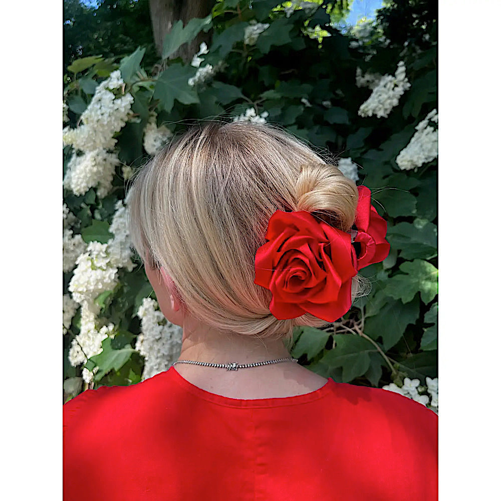 Satin Rose Claw Hair Clip - Red