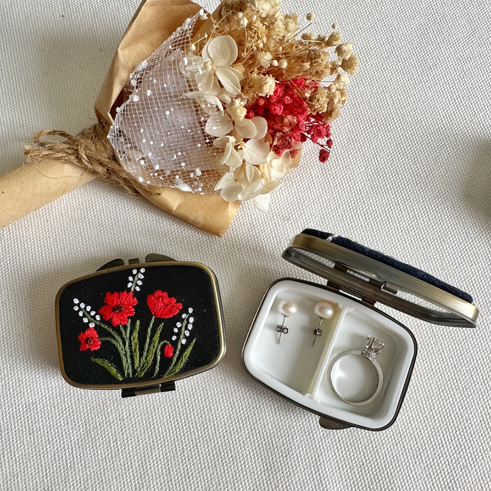 Quince Fables Embroidered Mini Jewelry Box - Red Poppy