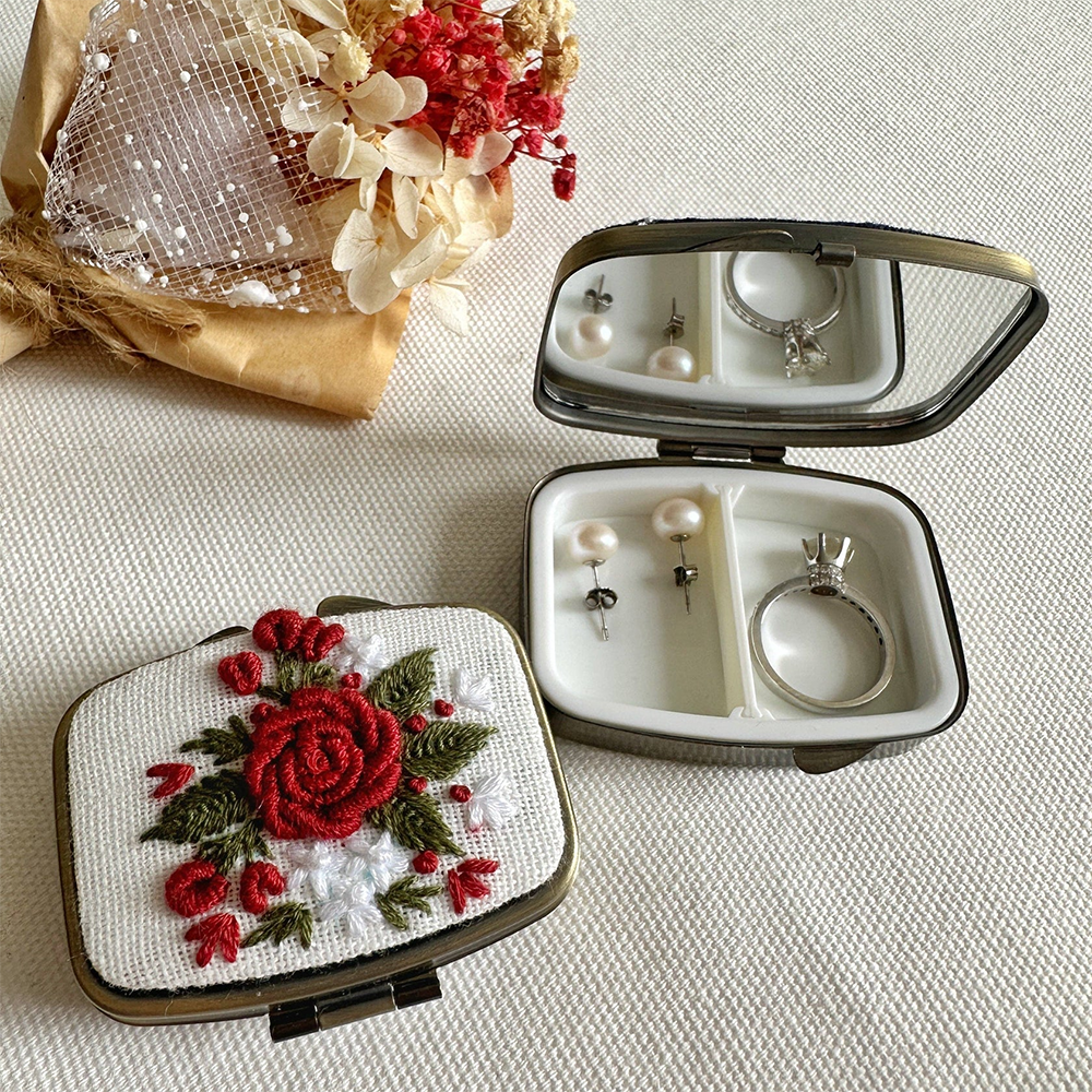 Quince Fables Embroidered Mini Jewelry Box - Red Rose