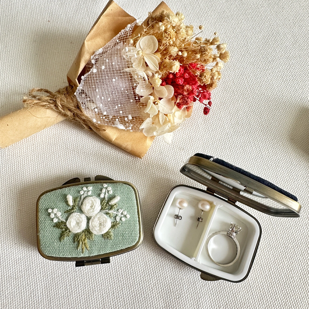 Quince Fables Embroidered Mini Jewelry Box - White Roses