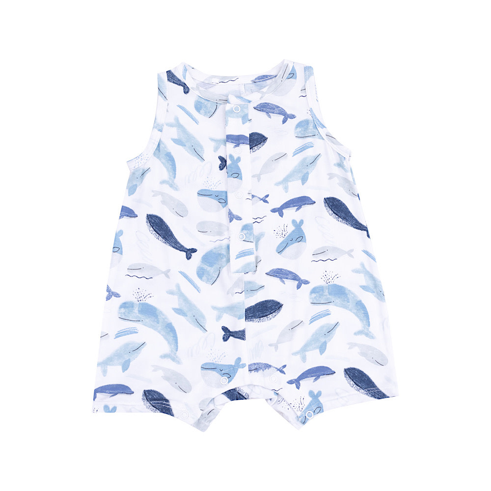 Angel Dear Angel Dear Sleeveless Shortie Romper - Blue Whales