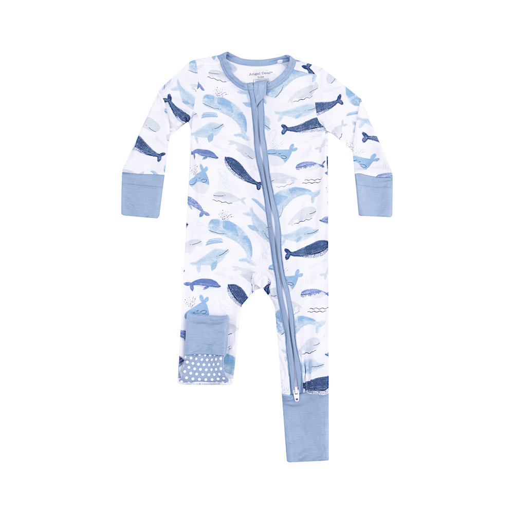 Angel Dear Angel Dear 2 Way Zipper Romper - Blue Whales