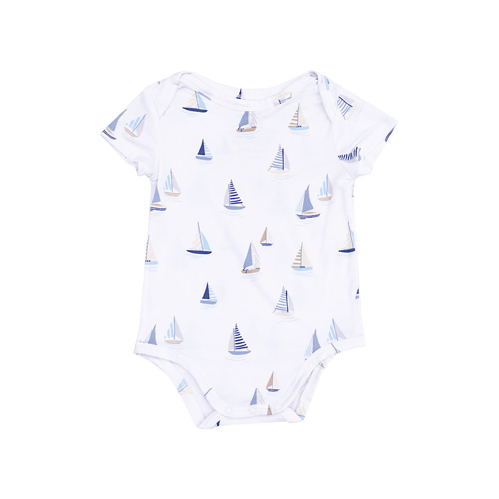 Angel Dear Short Sleeve Bodysuit - Sailboats Blue