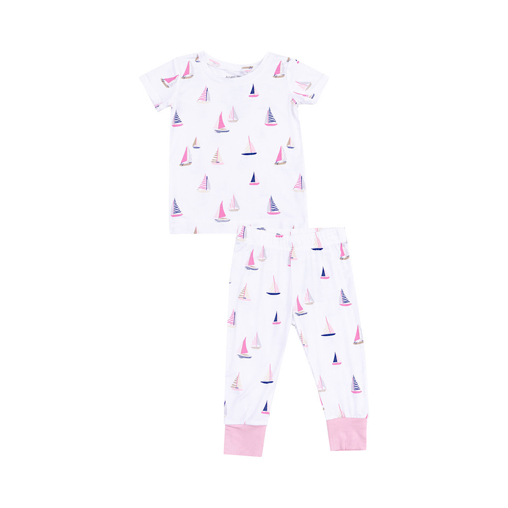 Angel Dear Short Sleeve Loungewear Set - Sailboats Pink
