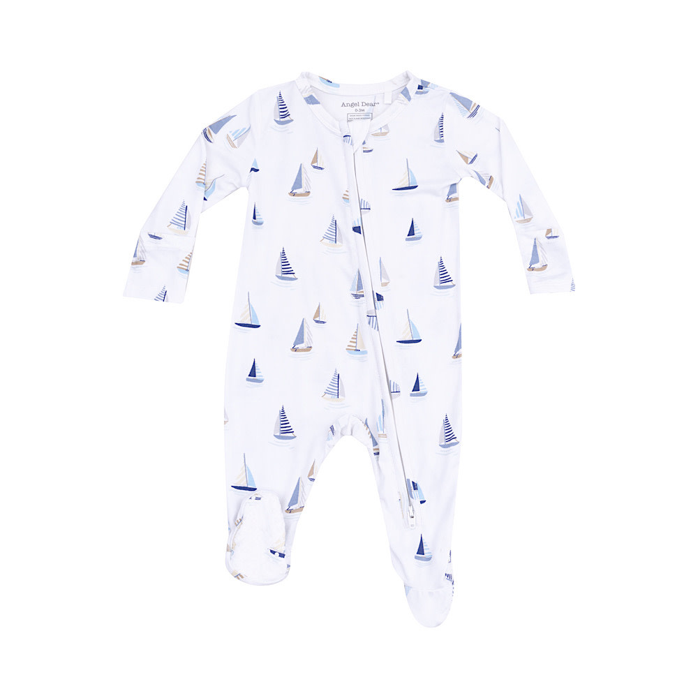 Angel Dear 2 Way Zipper Footie - Sailboats Blue
