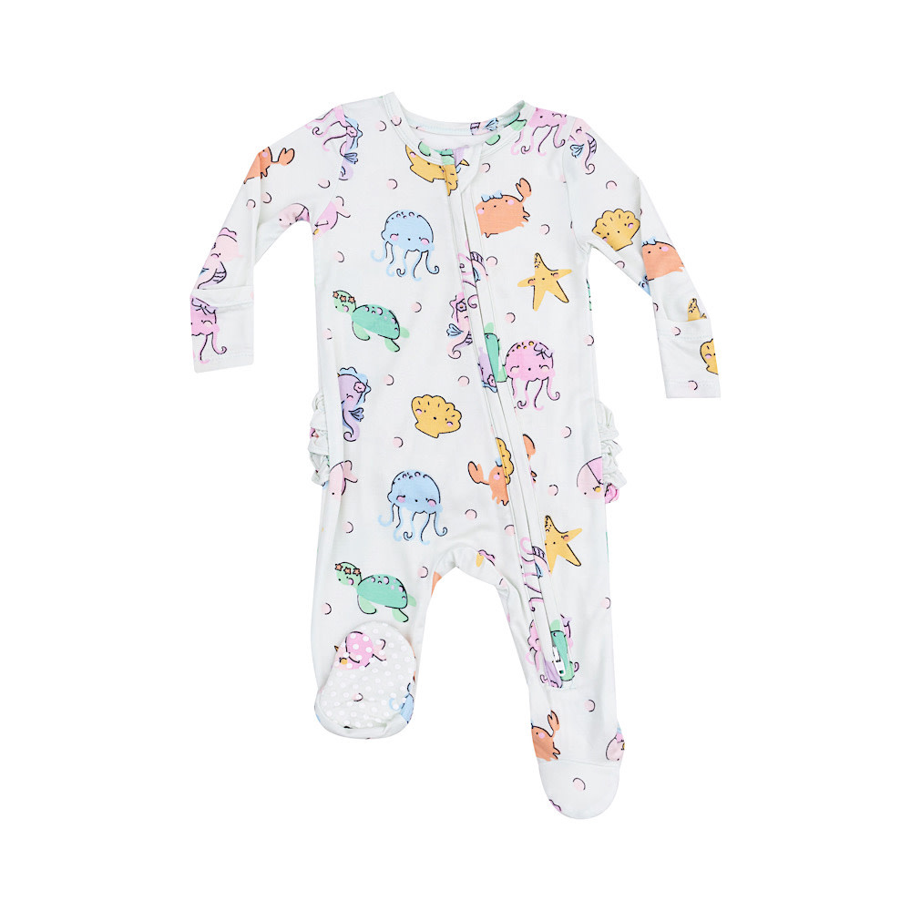 Angel Dear Angel Dear 2 Way Zipper Ruffle Back Footie - Cutie Sea Creatures