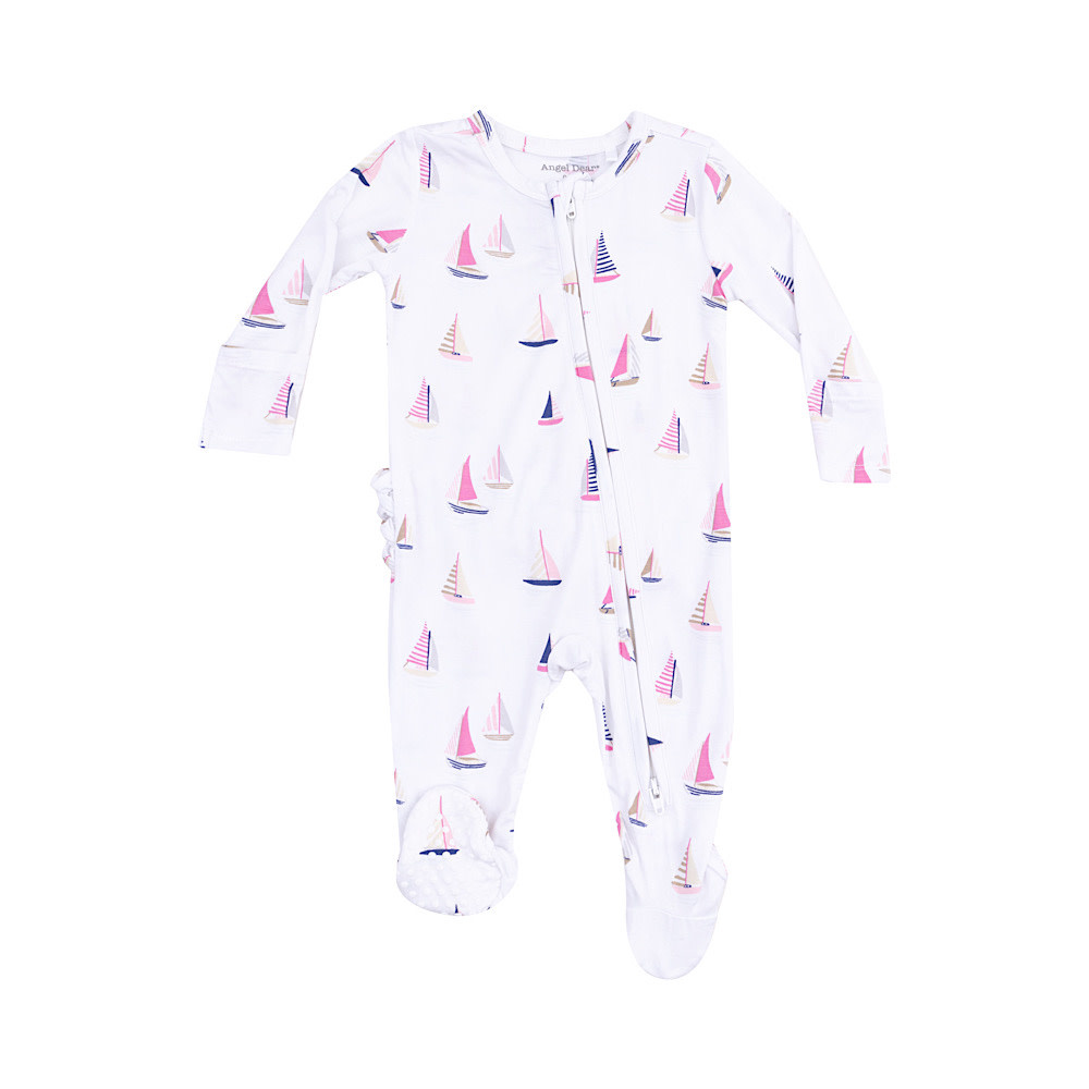 Angel Dear 2 Way Zipper Ruffle Back Footie - Sailboats Pink