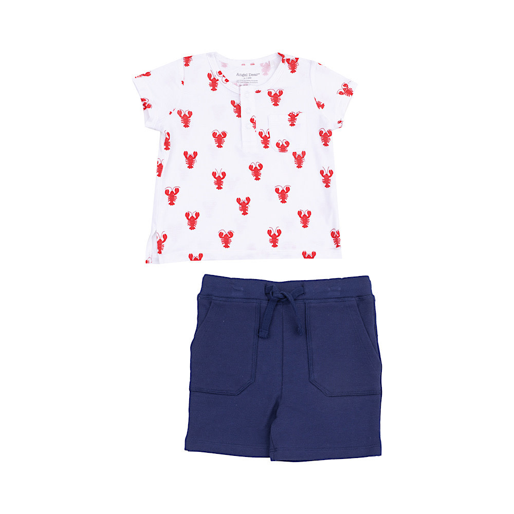 Angel Dear Bamboo Pocket Henley & French Terry Shorts - Lobster