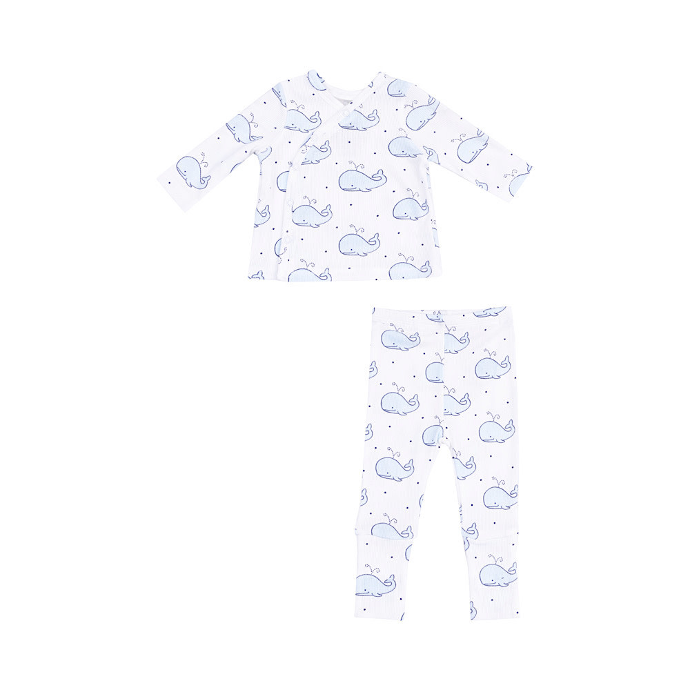 Angel Dear Ribbed Take Me Home Set with Roll Over Cuff Pant - Blue Bubbly Whale