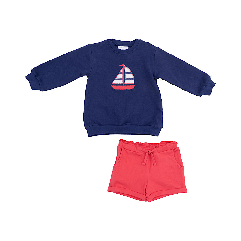Angel Dear Angel Dear French Terry Oversized Applique Sweatshirt & Paperbag Shorts - Sailboat