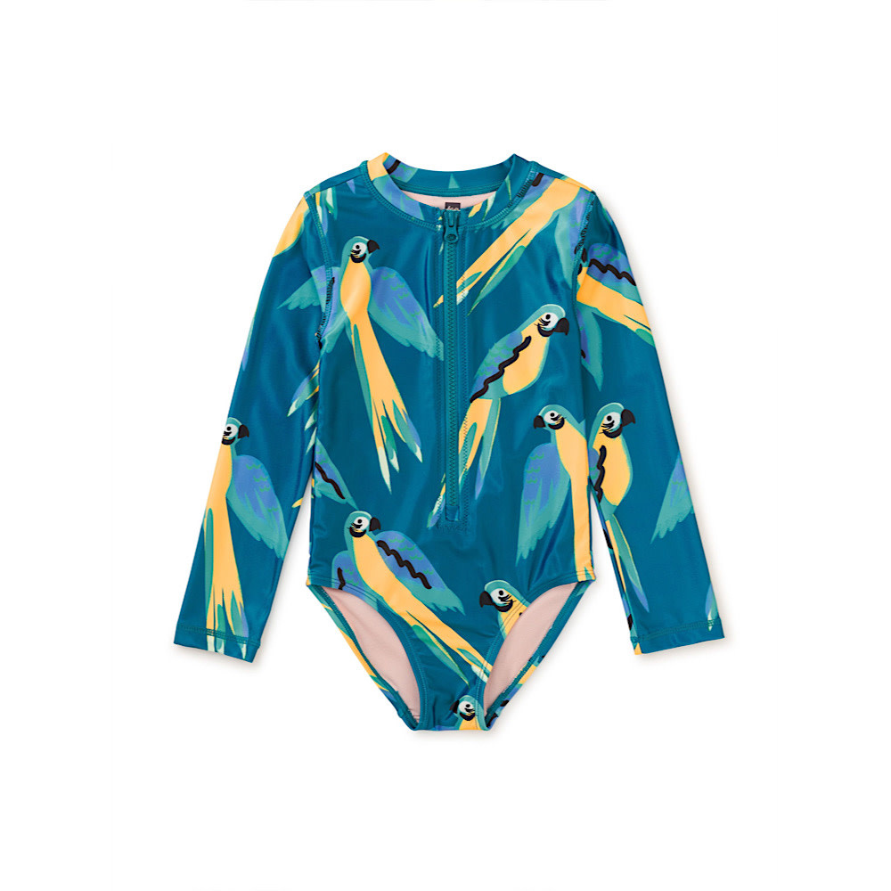 Tea Collection Tea Collection Long Sleeve One-Piece Swimsuit - Blue & Yellow Macaws