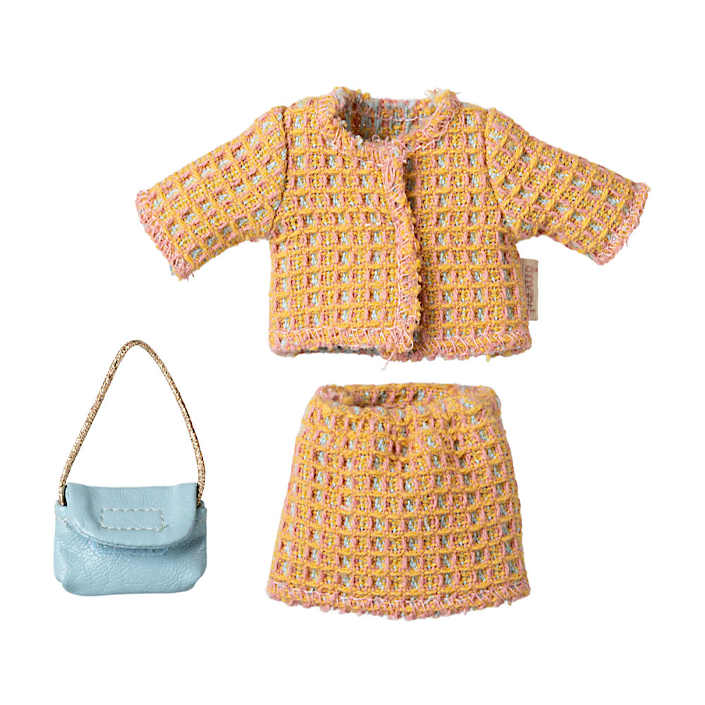 Maileg Maileg Mum Mouse - Clothes - Yellow Suit Blue Purse