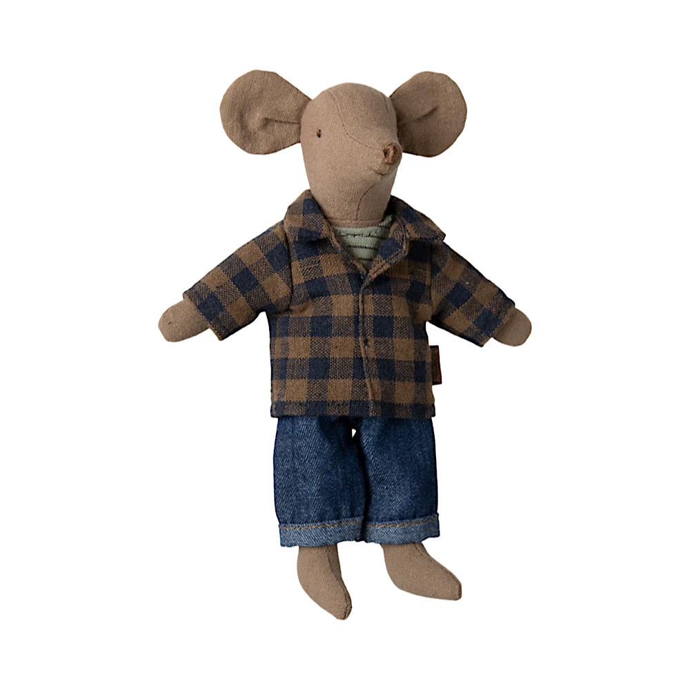 Maileg Maileg Dad Mouse - Blue Plaid Jacket and Jeans