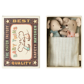 Maileg Maileg Baby Twin Mice in Box - Blue Stripe