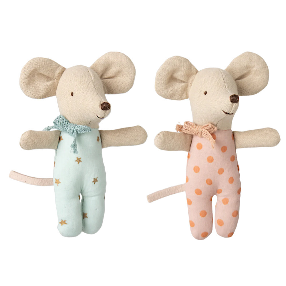 Maileg Baby Twin Mice in Box - Blue Stripe