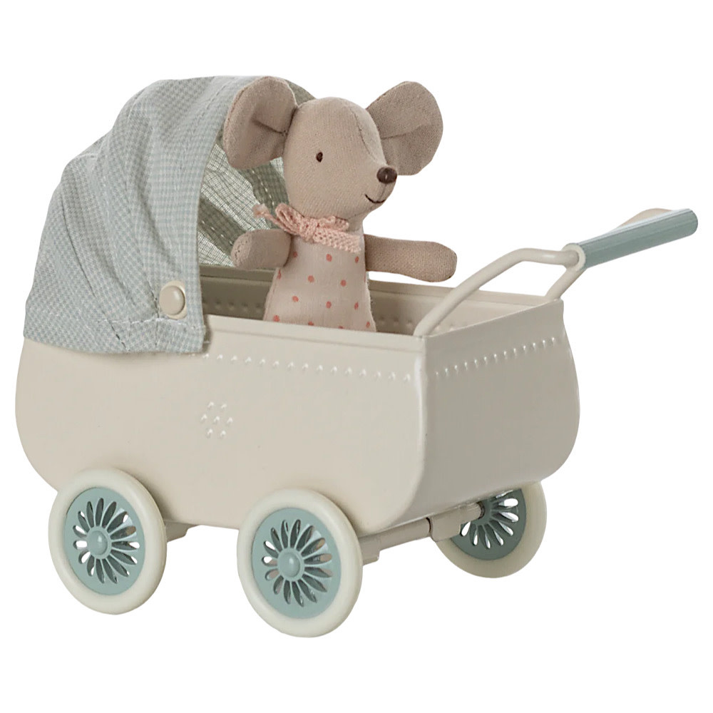 Maileg Maileg Pram with Baby Mouse - Mint