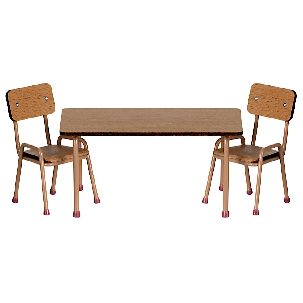Maileg Maileg Wood Table and Chairs - Dark Powder