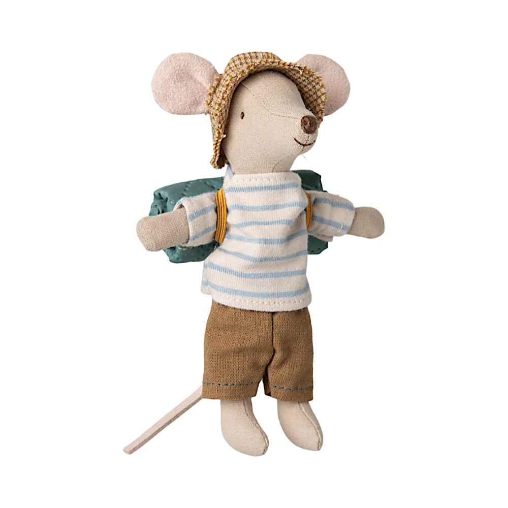 Maileg Maileg Big Brother Mouse - Hiker - Light Blue Stripes Khaki Shorts