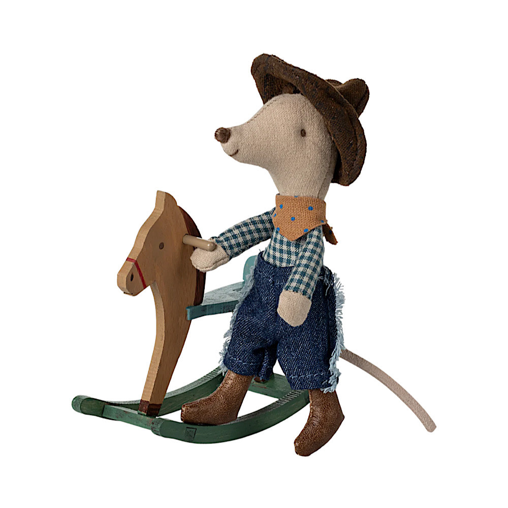 Maileg Maileg Little Brother Mouse - Cowboy - Rocking Horse