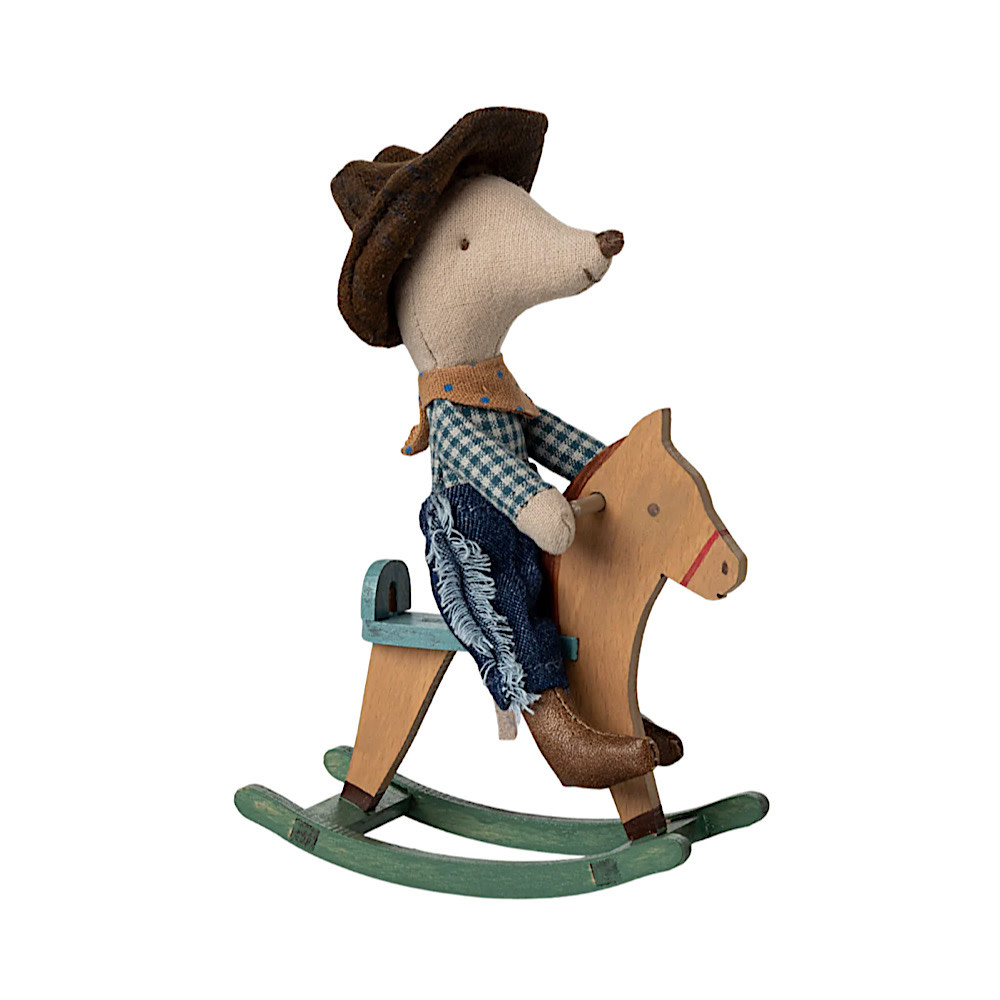 Maileg Little Brother Mouse - Cowboy - Rocking Horse