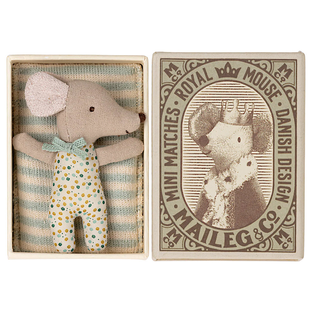 Maileg Maileg Sleepy Wakey Baby Boy Mouse - Matchbox- Blue Polka Dots